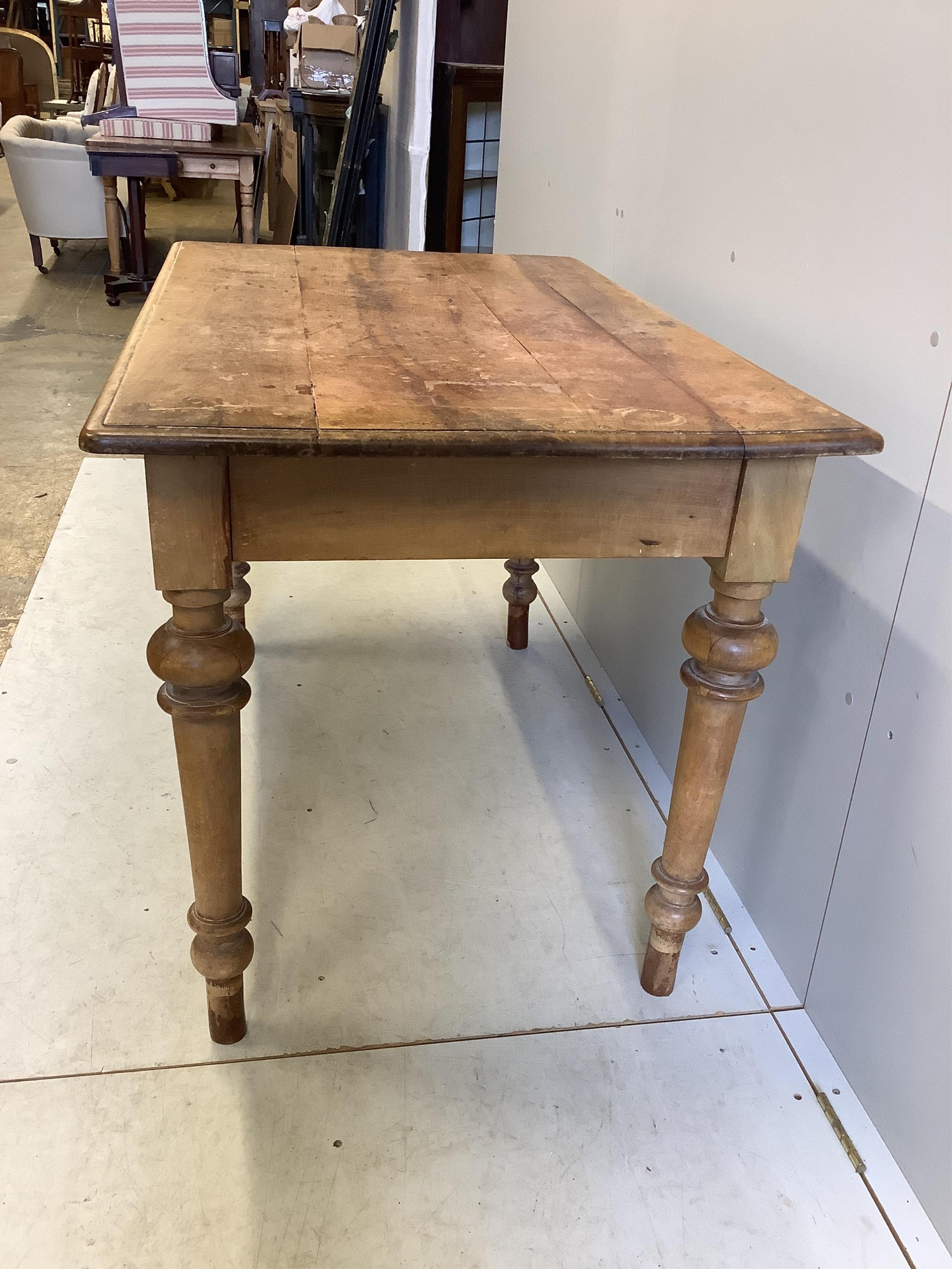 A 19th century French kitchen table with a single drawer, width 127cm, depth 77cm, height 81cm. Condition - fair